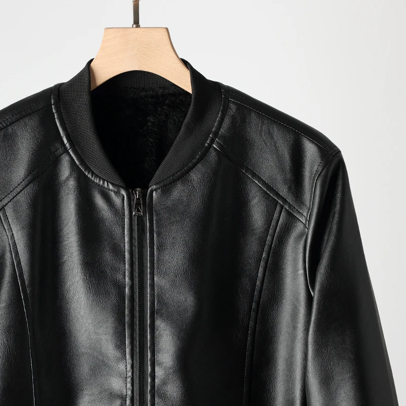 

Ele Faionable Men's Biker Baseball Collar Thiened PU Leather Jaet Outerwear Simulated Leather Fur Inteated Busine...