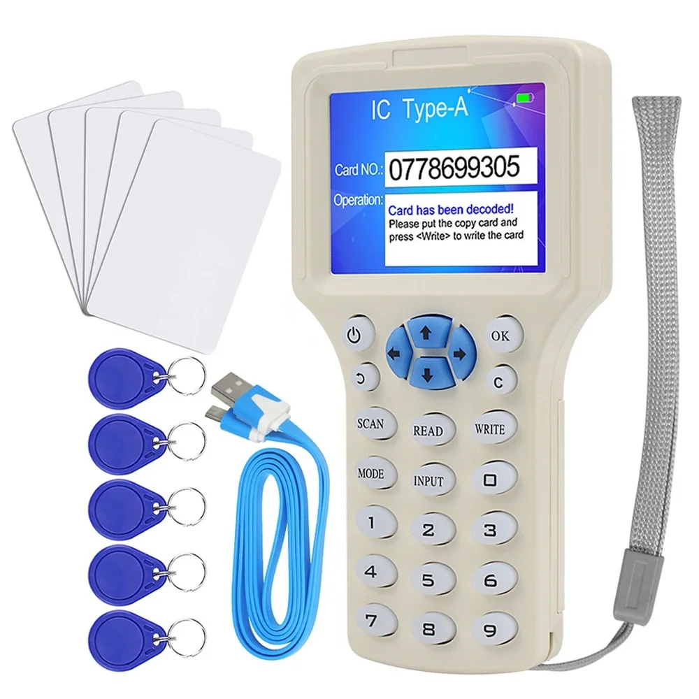 

2022.Top RFID Reader Writer Duplicator 10 Frequency NFC Smart Card Programmer 125KHz 13.56MHz Encrypted Decoder Writable Key