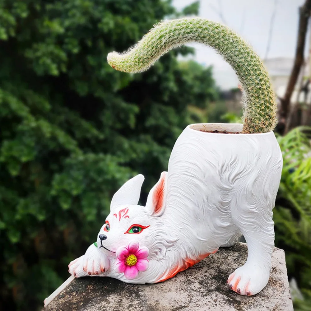 

Creative Resin Nine-tailed Fox Succulent Flower Pot Ornaments Outdoor Balcony Fox Tail Cactus Potted Crafts Garden Decoration