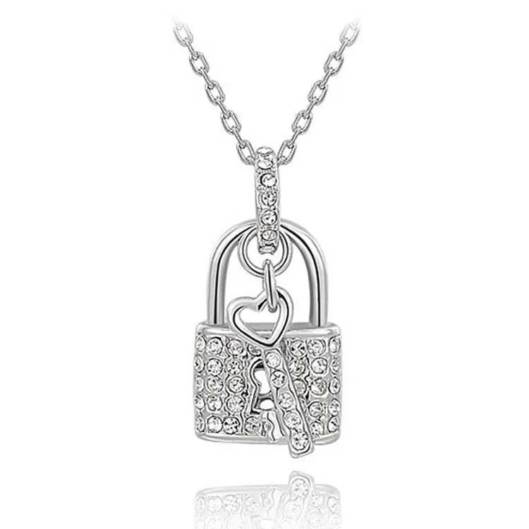 Key Shape Charm Cubic Zirconia Pendant Copper Necklace for Women Clavicle Chain Jewelry Accessories Gift