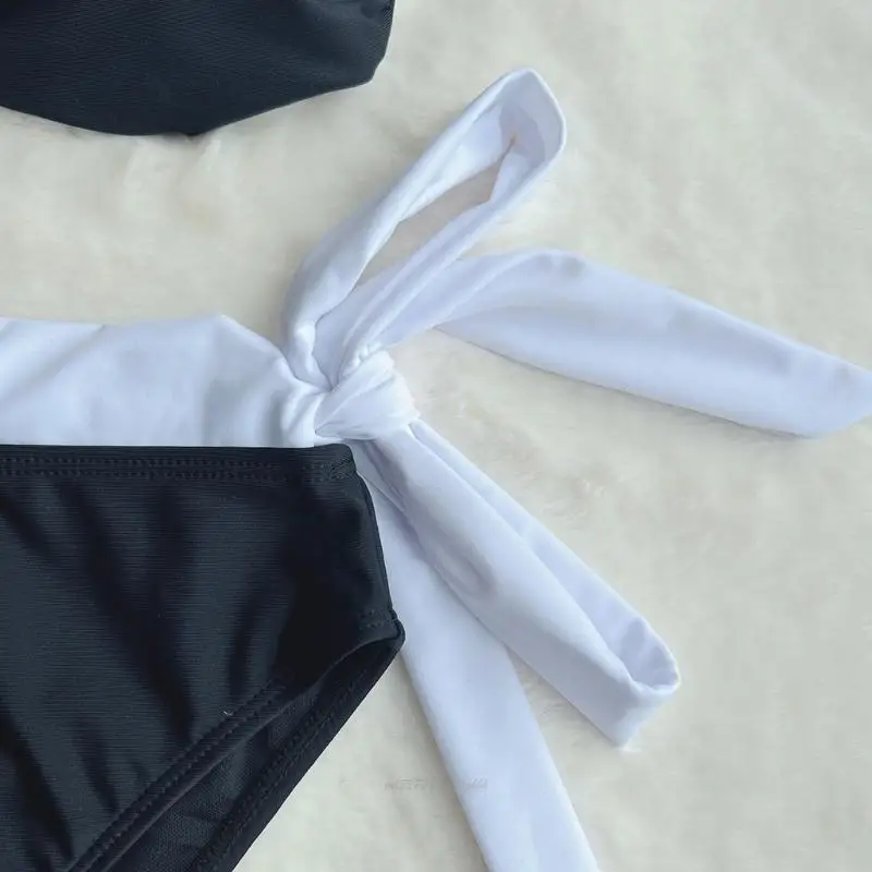 X5XA Women Two Pieces Swimwear Triangle Swimsuit V Neck Bikinis Top Side Tie Bottom