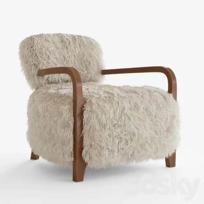 Runxi Yeti sheepskin Lounge armchair Chair Fabric Leather Upholstered Living Room Home Furniture