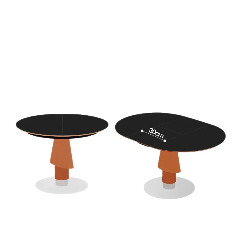

Retractable round solid wood rock slab dining table and chairs, dual-purpose folding dining table in the living room