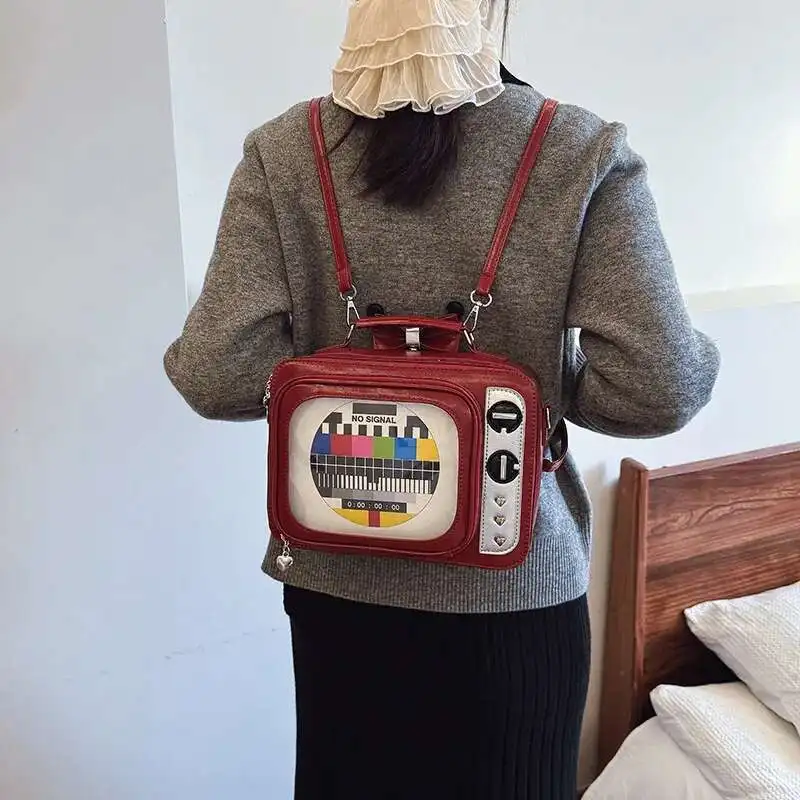 Women shoulder bag funny TV shape crossbody bag casual double shoulder message bag girls flap bag