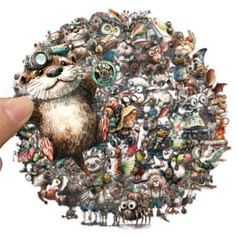 50PCS Punk Style Transparent Animal Stickers Vintage Graffiti Funny Animal Sticker Vinyl Waterproof Decals for Laptop, Phone