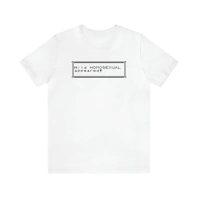 

Wild Homosexual Appeared | 90s Gay Gamer Cute Graphic T Shirt | Funny Retro Gaymer Pixel 8 Bit Lover Gift Short Sleeve Tee