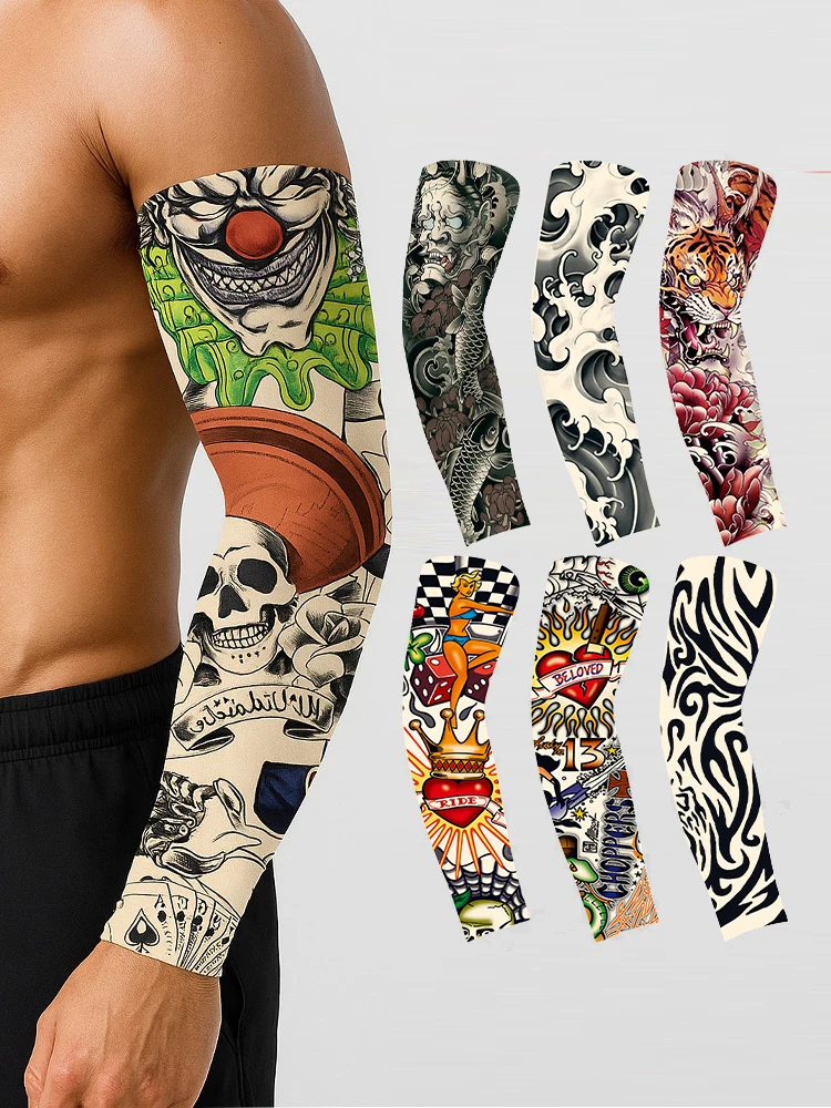 

Tattoo Sleeve 1 Pc Summer UV Solar Arm Cover Cycling Cuff Quick Drying Cool Breathable Ice Silk Anti-Sunburn Print Tattoo Sleeve