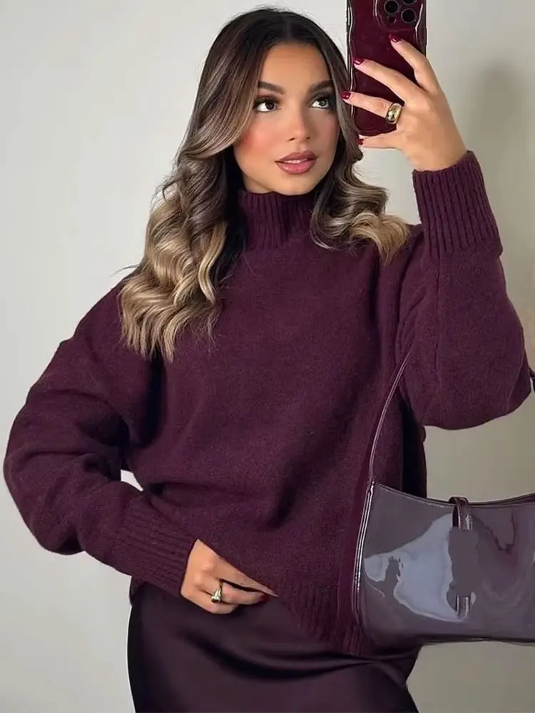 Casual Woman Turtleneck Sweater Solid Long Sleeve Pullover 2024 Autumn Elegant Wild Basic New Fashion Women\'s Knitwear