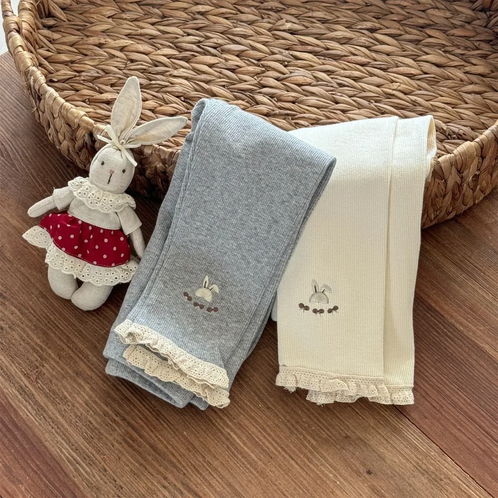 

Korean Version Cute Autumn New Rabbit Embroidery Lace Leggings for Girls Versatile Pants