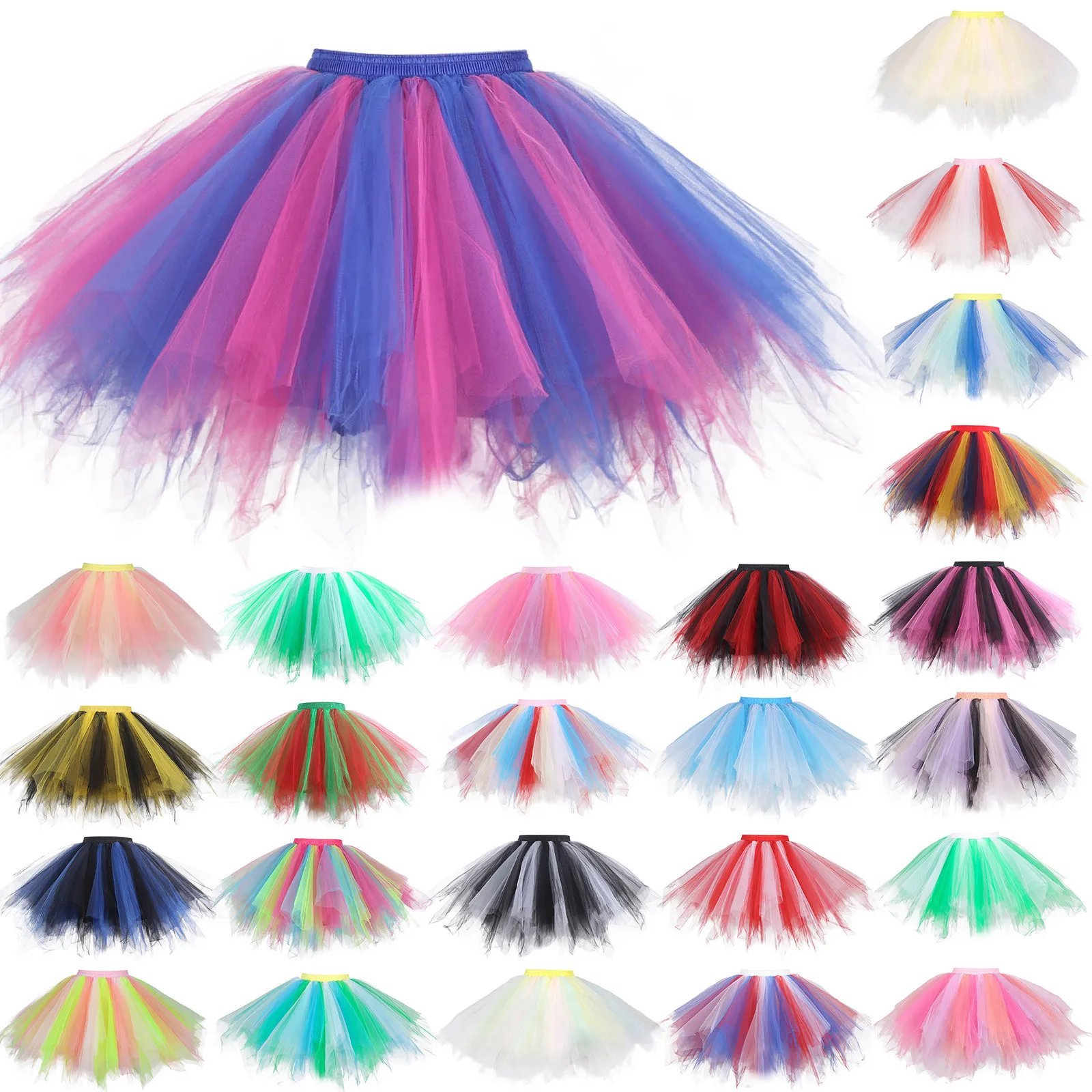 Women's Candy colored Colorful Skirt Sexy Lady Tutu Tulle Skirt Christmas Masquerade Dress Stage Performance Ballet Fluffy Skirt