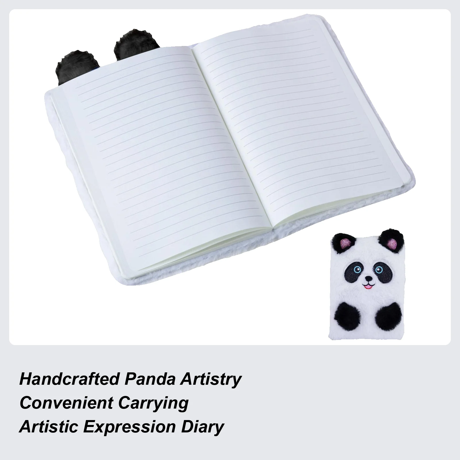 Cute Cartoon Plush Panda Cover Notebook Panda Sketchbook Stationery Fuzzy Diary A5 Plush Notebook Handbook for Writing