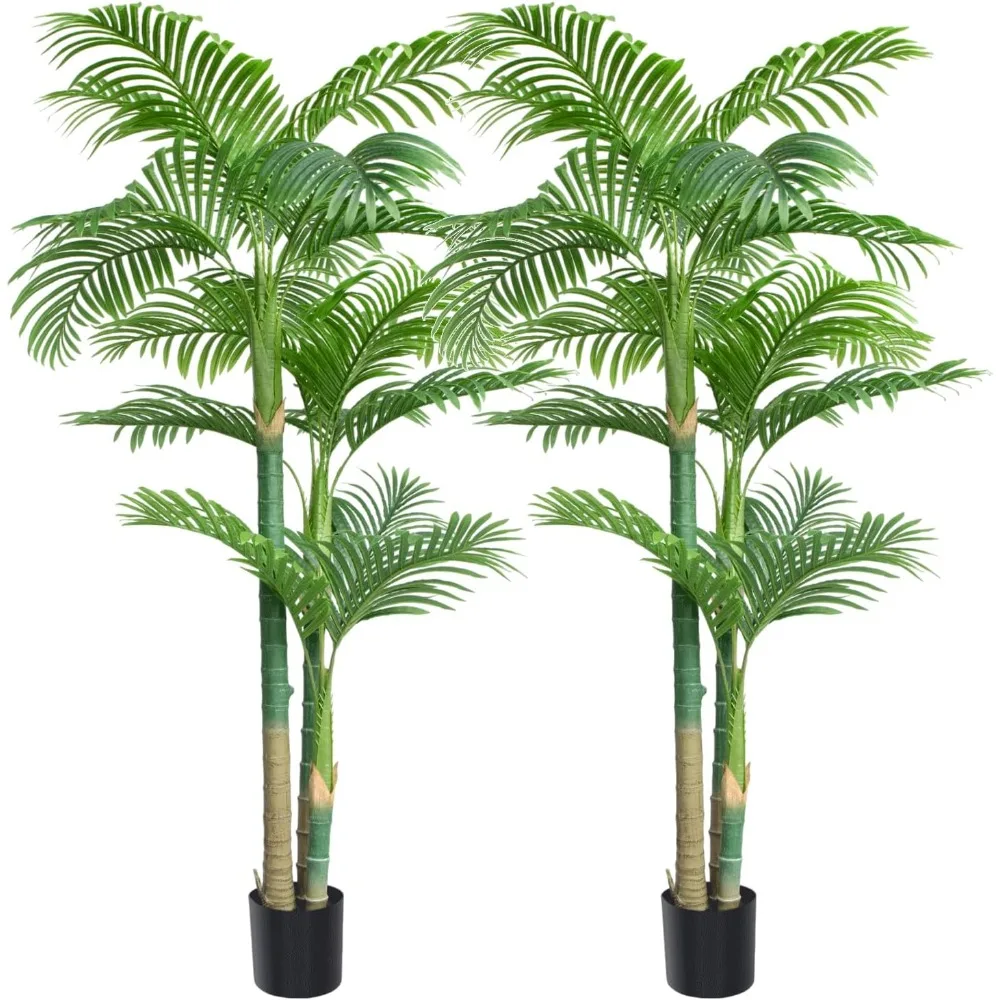 Artificial Palm Tree with Pot for Home Decor, 6ft, 18Leaves Faux Plants, Indoor Gift, Set of 2