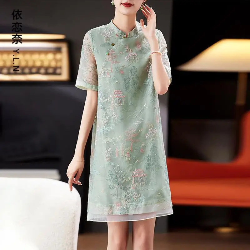 

New Chinese Style Embroidered Chinese Style Dress Women's Summer 2024 New Improved Cheongsam Fashionable Skirt