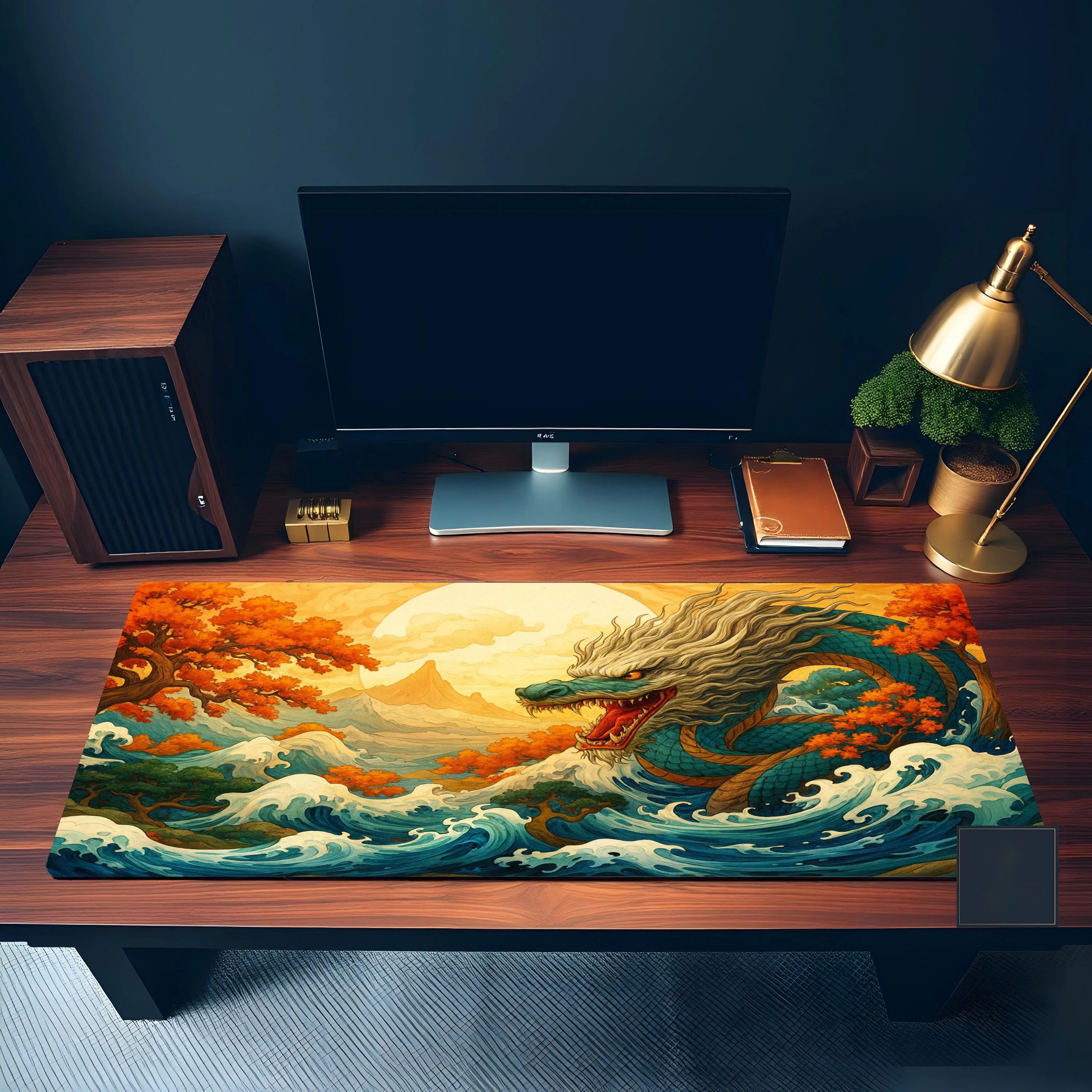 Tapis de bureau Oriental Dragon Ocean, tapis de souris XXL antidérapant et imperméable, un joli protecteur de bureau, le cadeau parfait pour les amis.