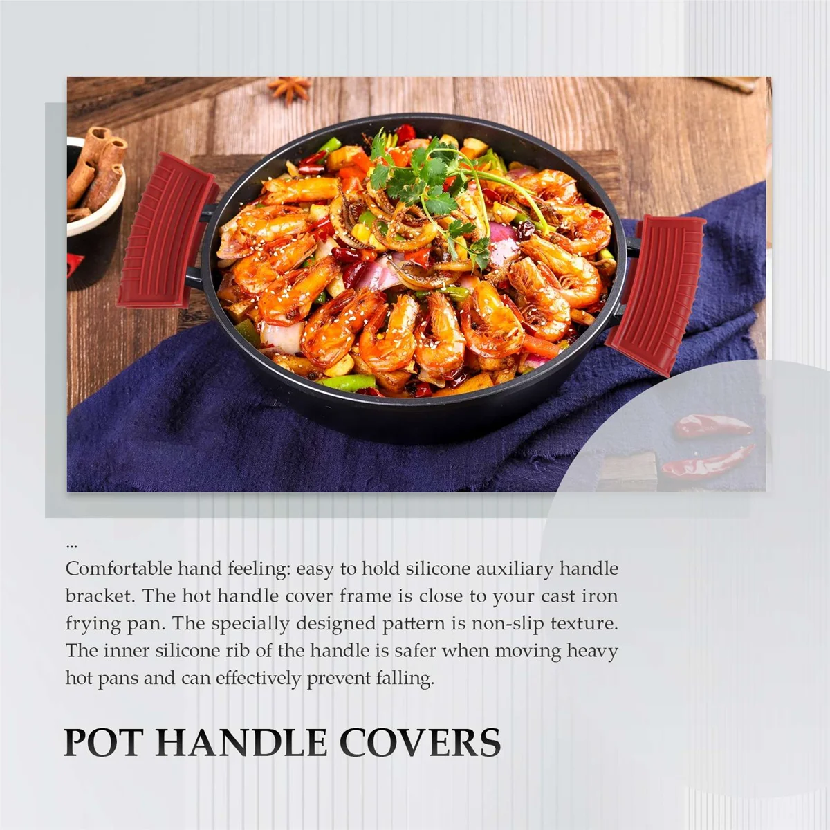 The New Thickened Silicone Pan Handle Cover Insulation Cover Pan Ear Clip Cast Iron Pan Frying Pan Wok Handle Holder,Red,2PCS