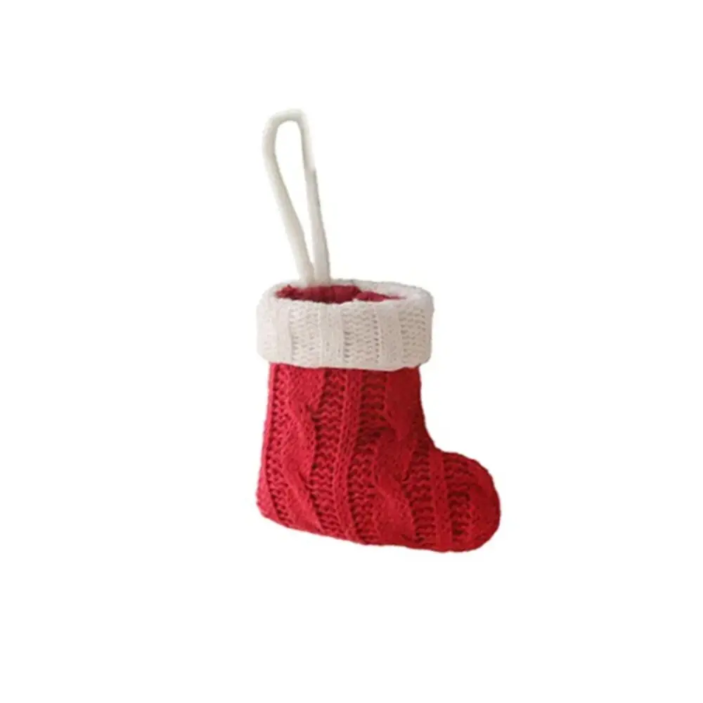 

Red/Green Christmas Knitted Green Sock Handmade Decorative Christmas Tree Hanging Mini Socks Mini with White Top