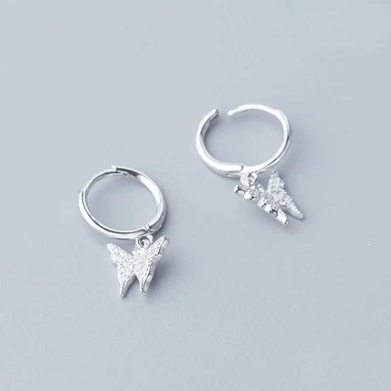 925 Sterling Silver Shiny Inlaid Micro Cubic Zircon Butterfly Hoop Earrings Ear Jewelry For Women Party Gifts