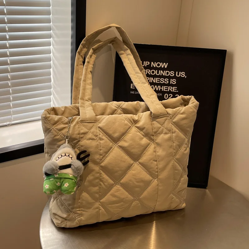 Handbag Large Capacity Tote New Fashion Solid Color Diamond Lattice Quilting Casual All-match Daily Commuter Sweet Girl Shopping