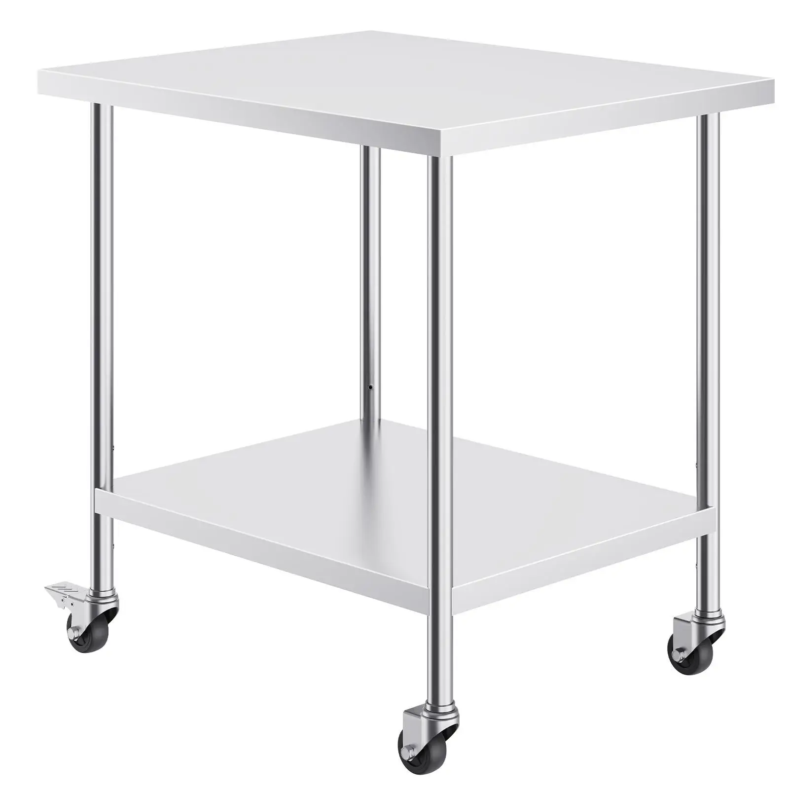 Stainless Steel Work Table 30 x 18 x 38 Inch with 4 Wheels 3 Adjustable Height Levels Heavy Duty Food Prep Worktable for commercial Kitchen Restaurant Silver