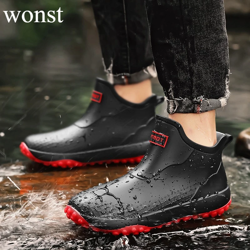 

Men's Short Rain Boots Urban Water Boots Non-slip Wear-resistant Wading Boots Men's Trendy Lightweight Waterproof Rubber Shoes