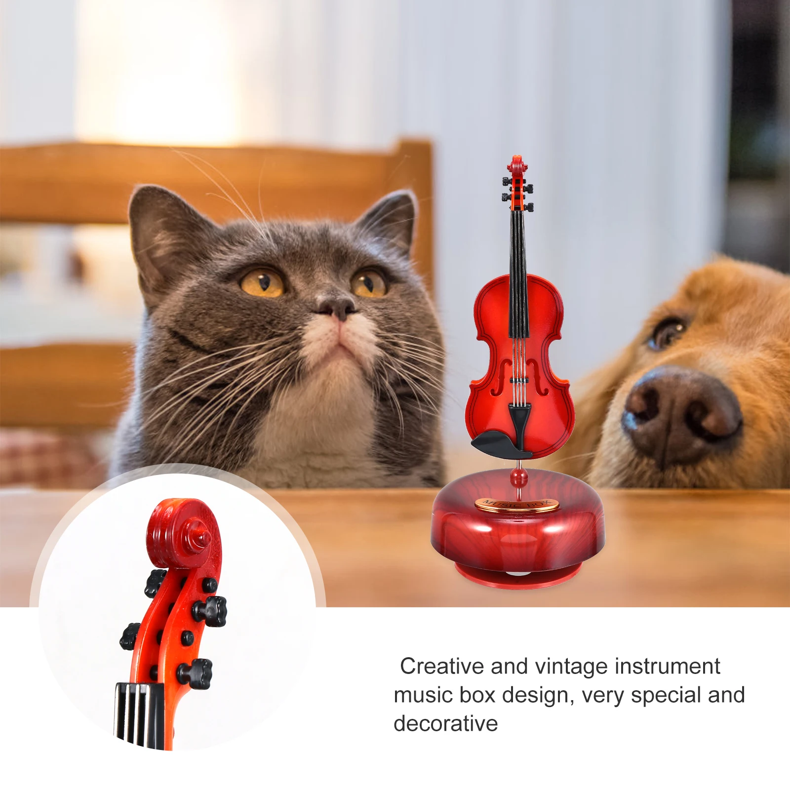 

Desktop Music Box Violin Rotating Decoration for Room Home Study Desk Use Multifunctional Household Ornament Compact Space