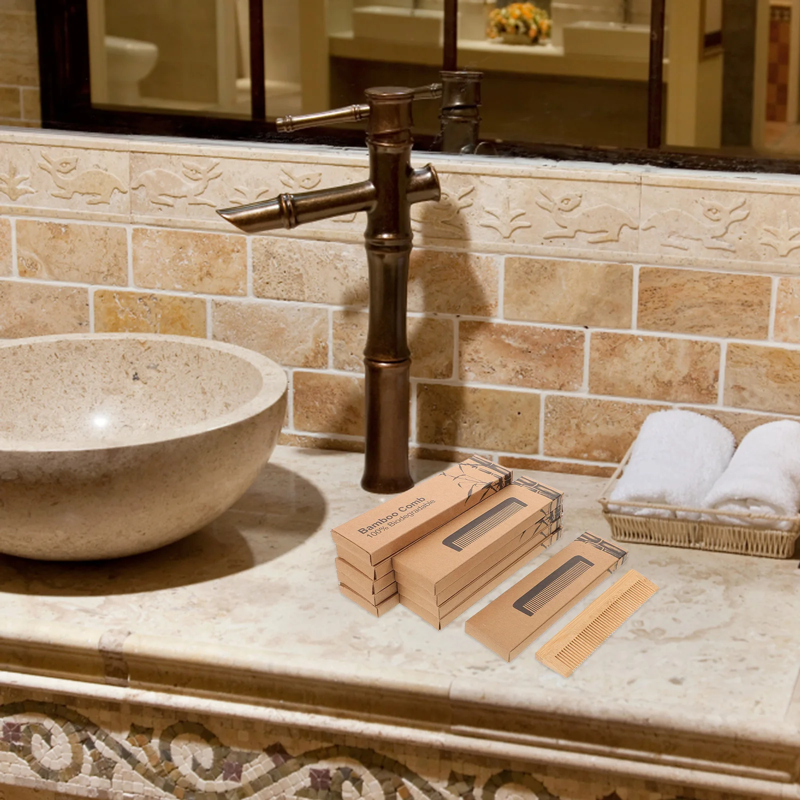 

10Sets Disposable Wooden Combs Anti-Static Fine Tooth with Case for Hotel Travel Wooden Hair Combs for Women Teasing Comb