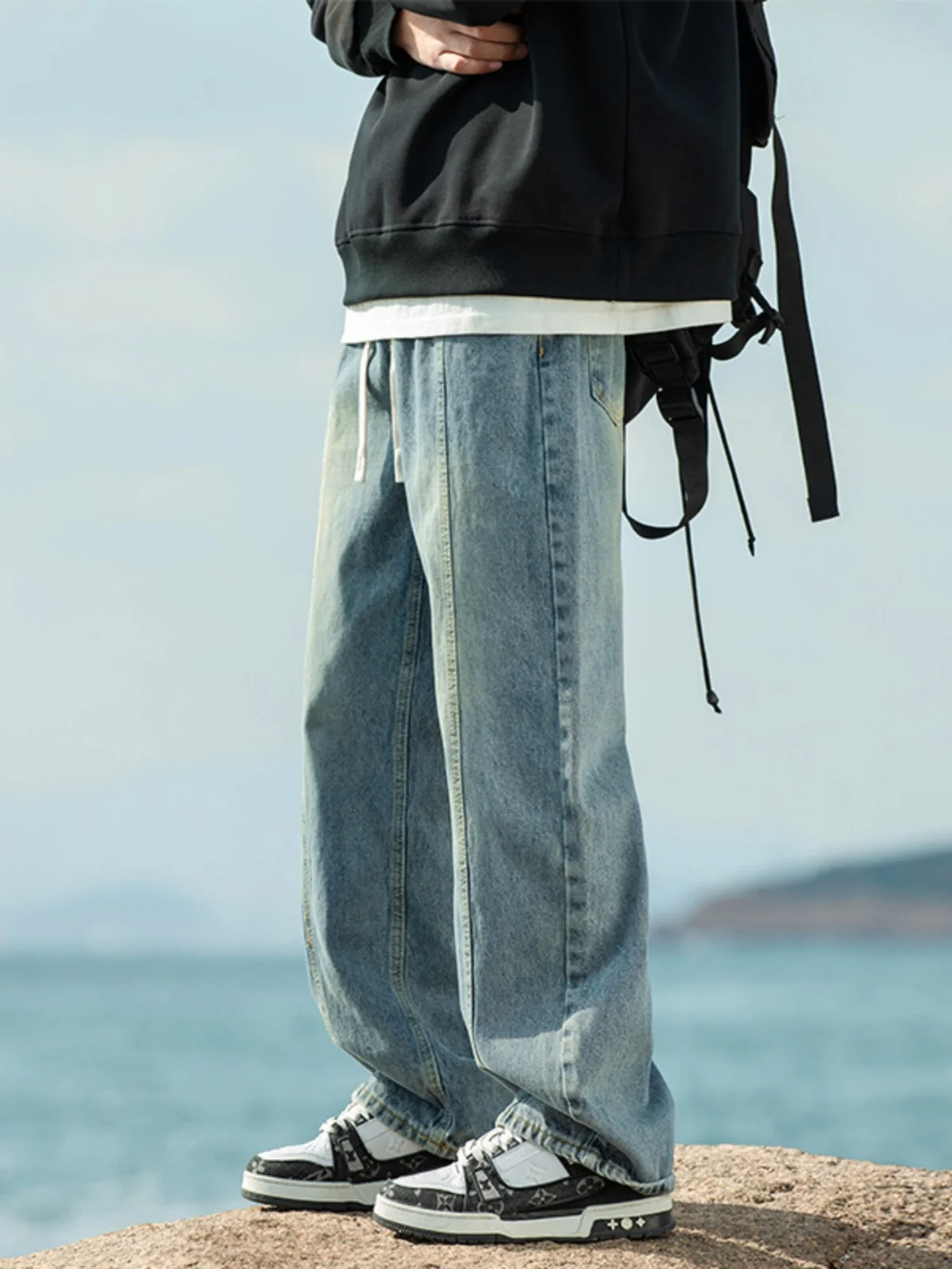 

Мужские джинсы в американском стиле, весна-осень, свободный крой, винтажные, больших размеров, широкие прямые брюки, повседневные