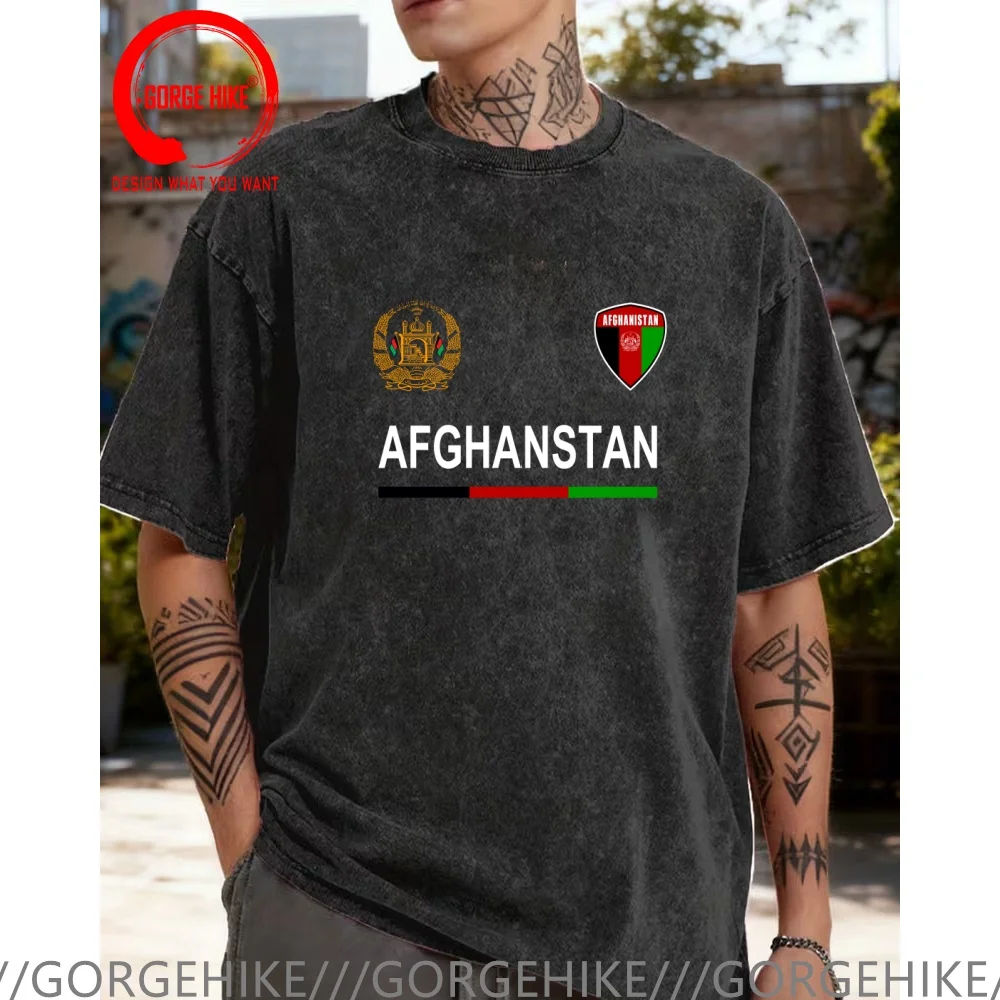 Vintage Washed Cotton T-Shirt Funny Designer Afghanistan Flag Footballer  T Shirt Men Fashion Trendy Casual Clothing Stylish Top
