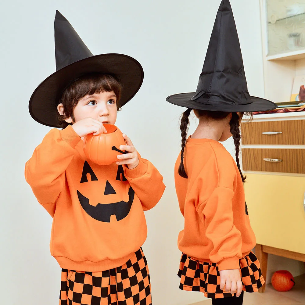 Jungen Mädchen Halloween Kürbis-Outfit Feiertagsparty Kinder Langarm Weiches Bequemes Set Atmungsaktives Kinder-Freizeit-Outfit Niedliches Zweiteiler-Set für Babys – Detail 15