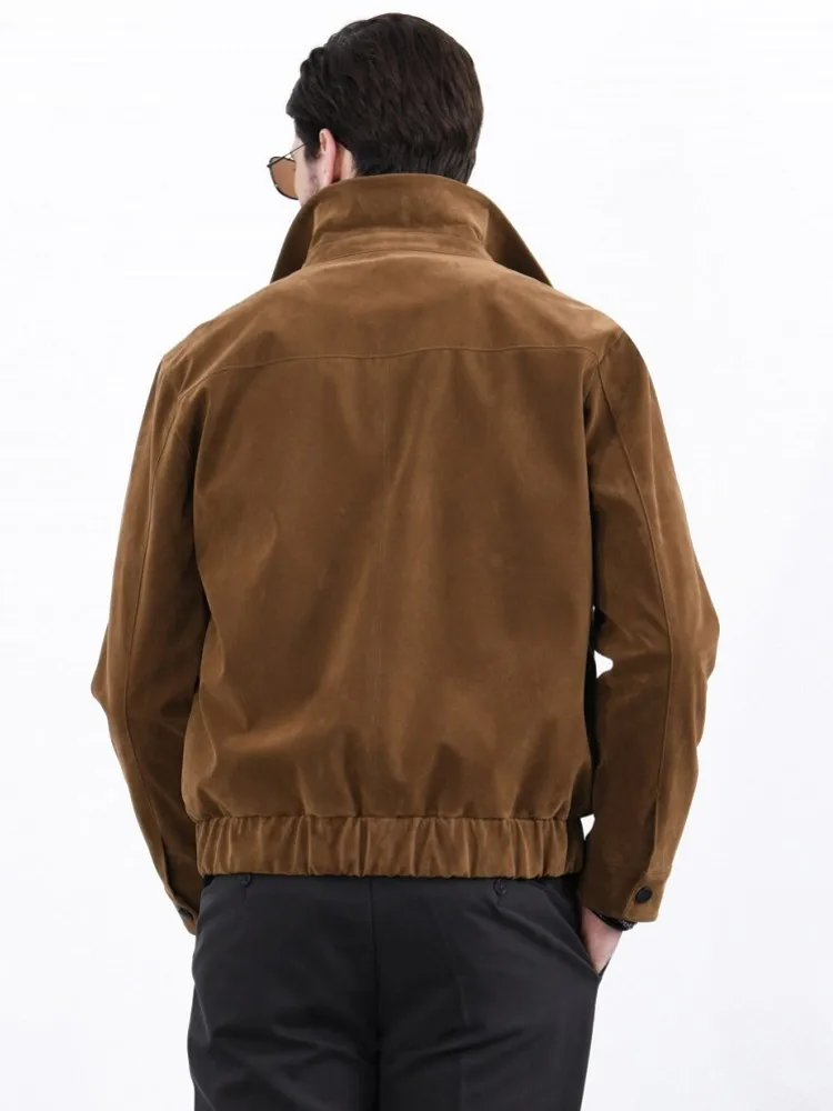 American Style Vintage Mens Single Breasted Turn Down Collar Business Work Coat Spring Autumn PU Leather Jacket Outerwear Coat