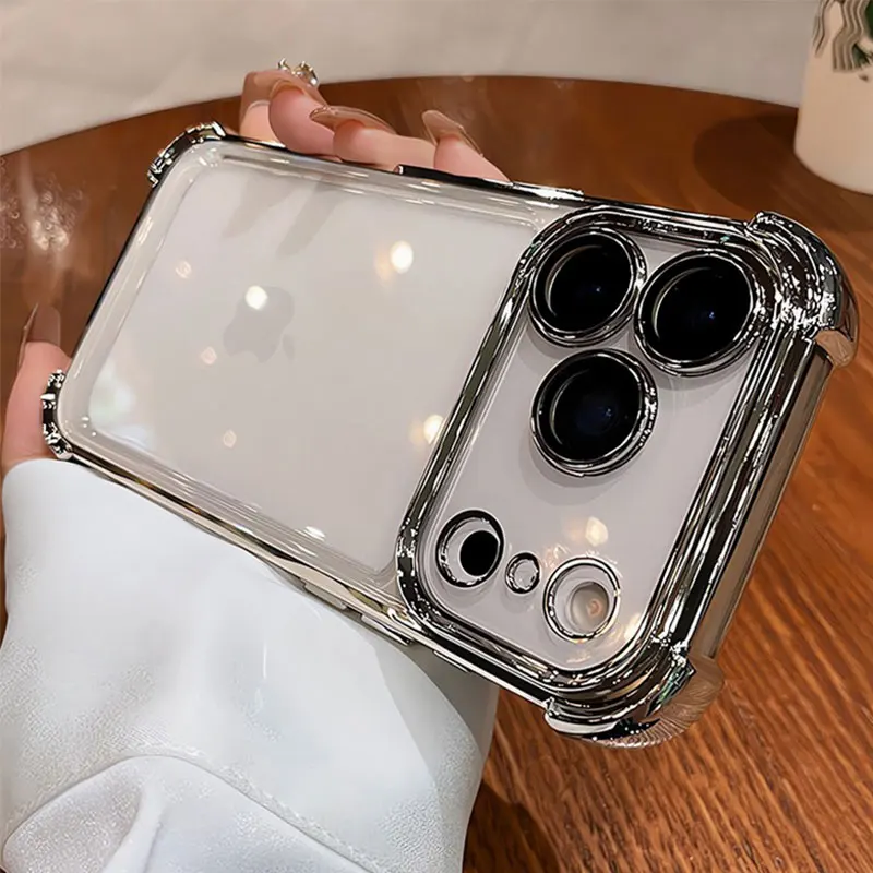 Luxuriöse, stoßfeste Silikon-Handyhülle mit Beschichtung für iPhone 17 16 15 14 Plus 13 12 11 Pro Max, Linsenschutz, transparente Rückseite