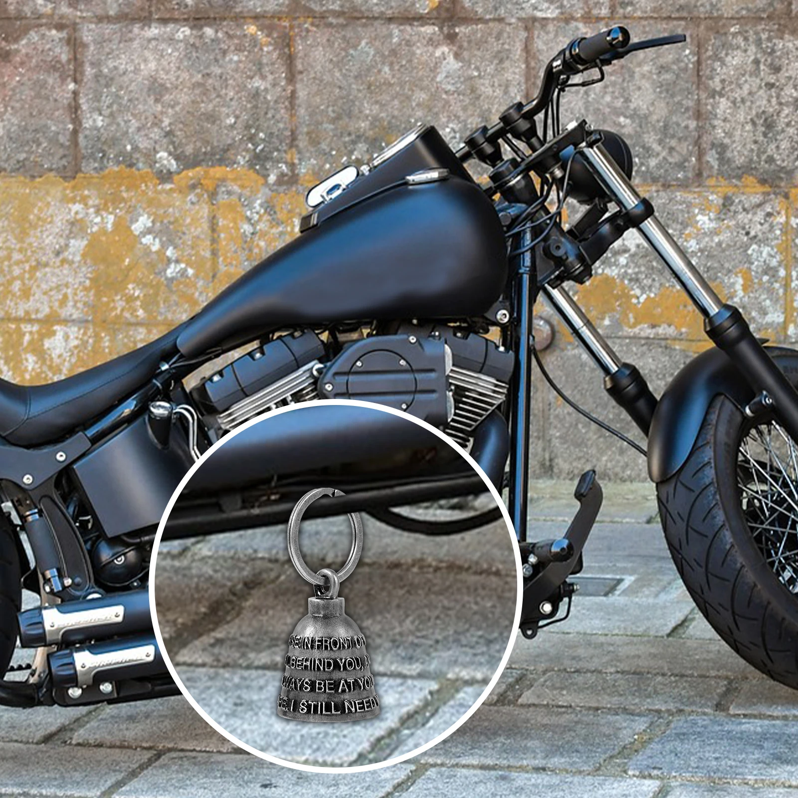 Campana de motocicleta Angel Guardian Drive Away Gremlin, palabras campana 3D campana de motorista para hombres mujeres jinete montar, regalo de buena suerte