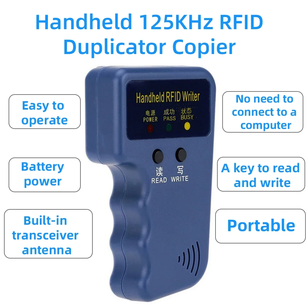 Repetitive Handheld 125KHz EM4100 5200 RFID ID Card Writer Copier Duplicator Programmer + 2pcs T5577 Rewritable Keyfobs Tags