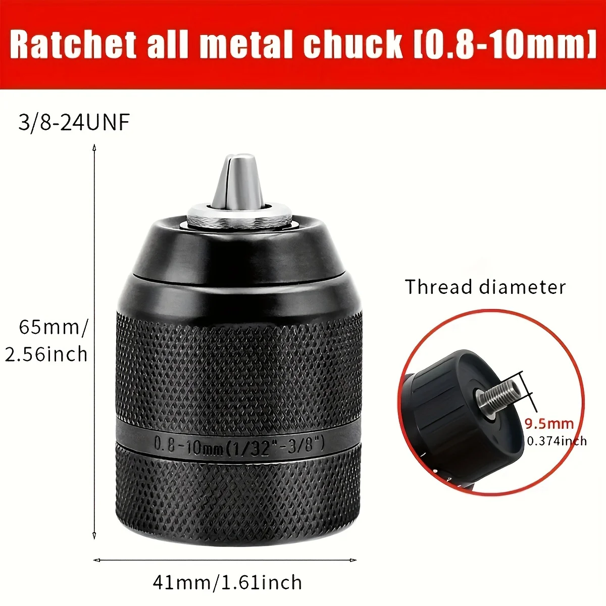 1Pc 0.8-10mm Metal Ratchet Self-Locking Drill Chuck 3/8