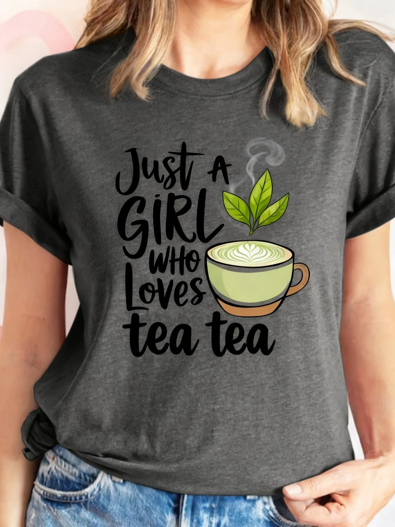

Plus size women's short sleeve T-shirt Just A Girl Who Loves Tea Tea Daily comfortable versatile style summer outfit women's