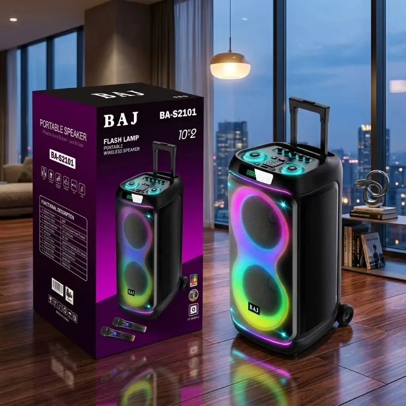 High Power Wireless Bluetooth Speaker RGB Light Heavy Bass With Handle Mic Portable Outdoor Party Stereo Audio