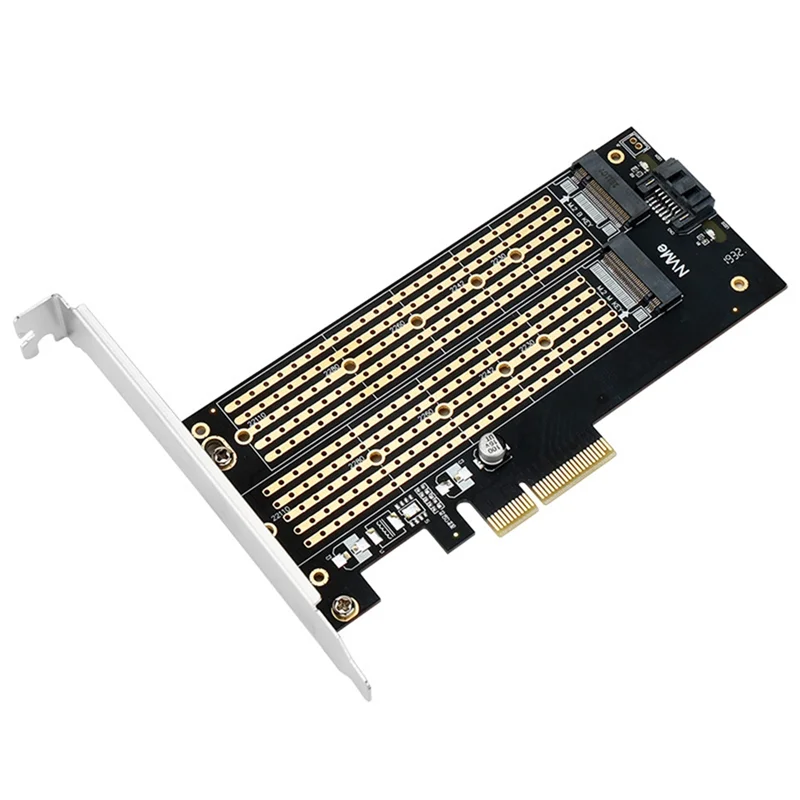 

Адаптер M.2 Dual M.2 PCIE 4.0 для Nvme / NGFF SSD NVME (M Key) и SATA (B Key) SSD для слота Pcie X4 X8 X16
