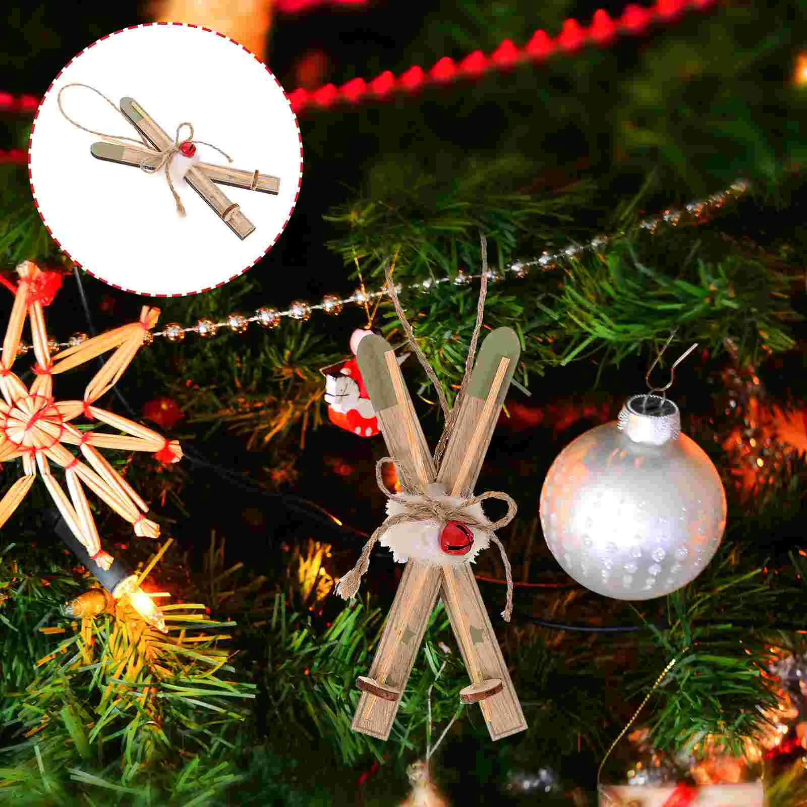 

Small Pendant Nordic Christmas Sleigh Ornaments Vacation Outdoor Decor Skis Wood