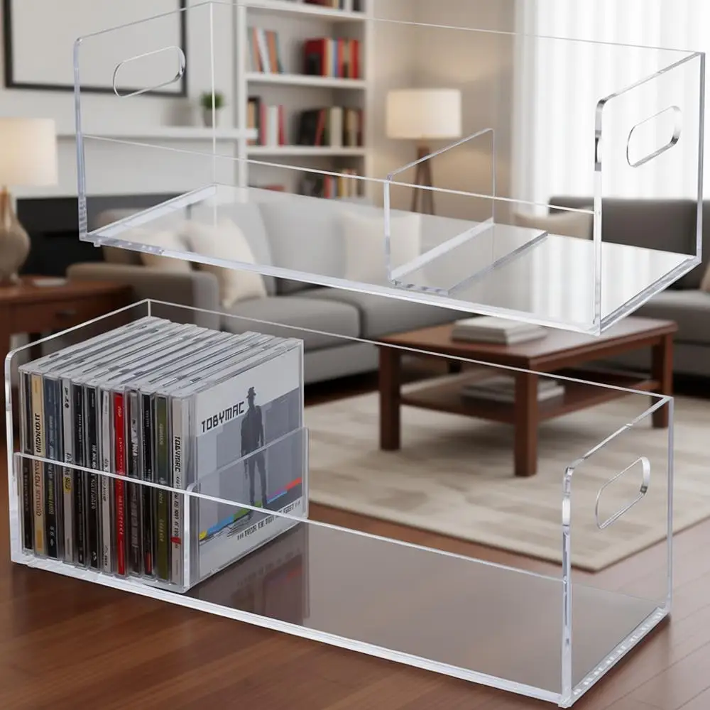 

Stackable Clear Acrylic CD Racks, 2-Piece Set, for CD/DVD Storage and Display with Carrying Handles
