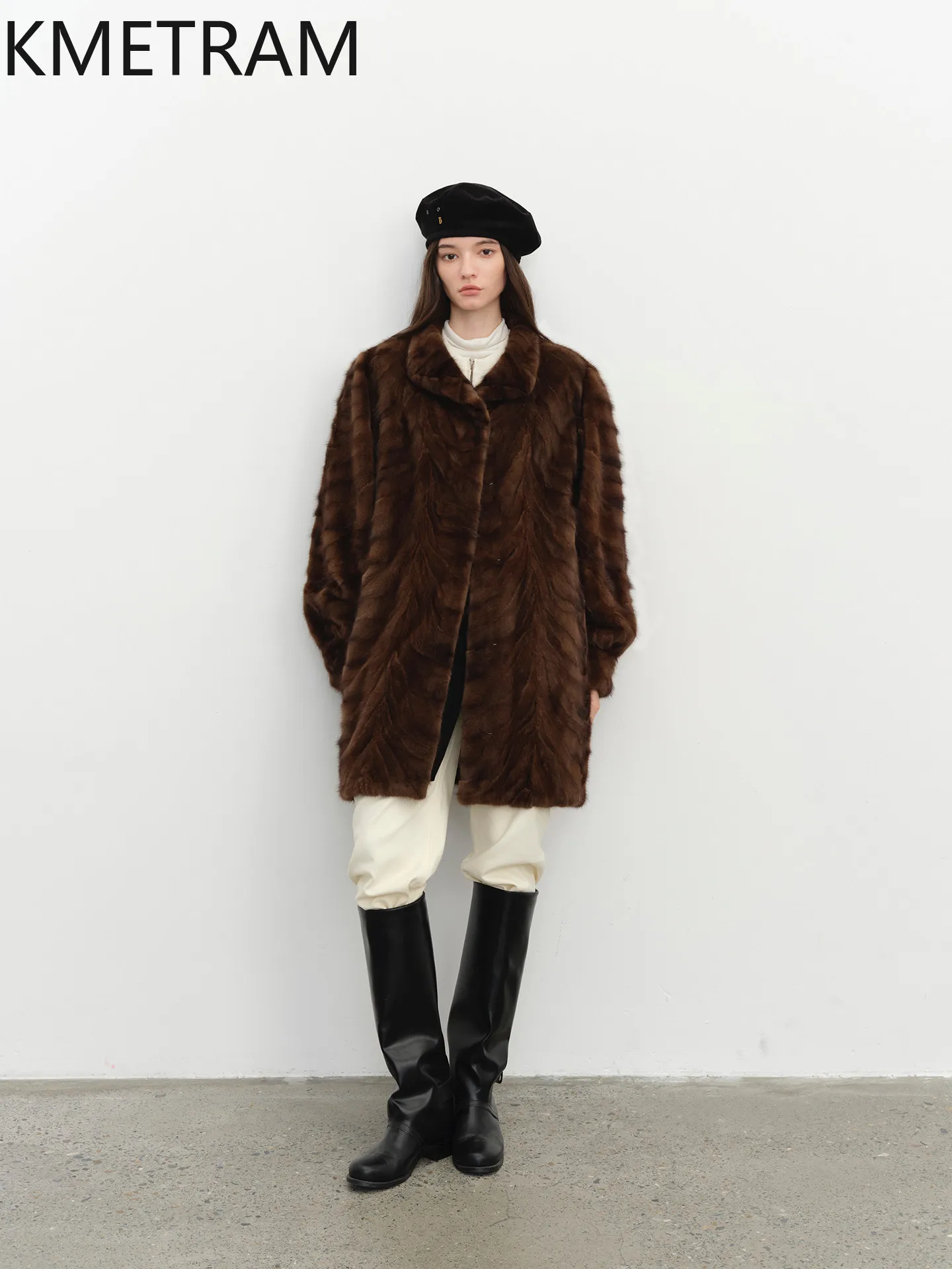 KMETRAM 100% Natural Mink Fur Jacket Woman Old Money Style Mid Length Pieced Mink Fur Coat Winter Outerwears Women Clothing 2025
