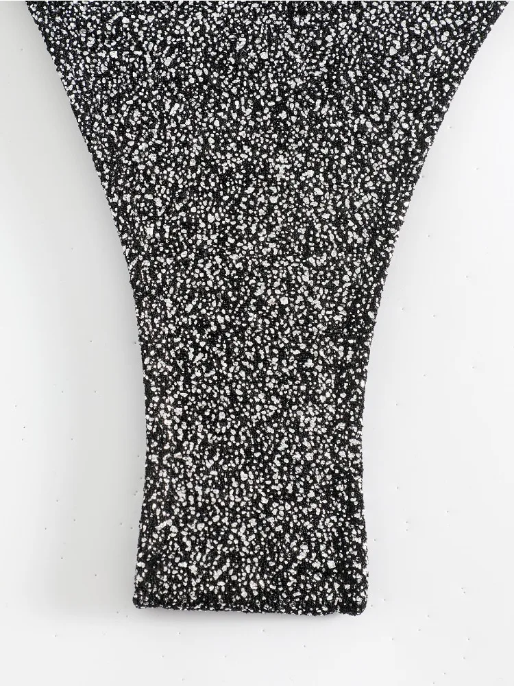 2025 neue Sexy Frauen Shiny Glitter V-ausschnitt Kreuz Zurück Ein Stück Bikini Badeanzug Sommer Strand Badeanzug traje de baño de mujer