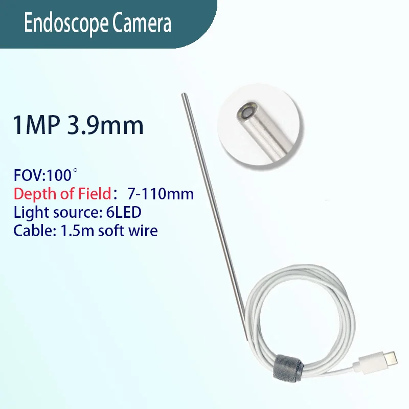 

1MP 3.9mm FOV 100°wide angle endoscope 1.5m Soft wire Type-C interface industrial pipeline inspection