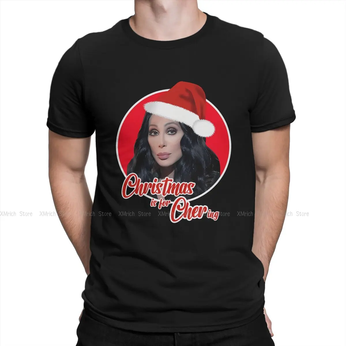 Christmas Cher Men T Shirts C-Cher Singer Humorous Tees Short Sleeve Crew Neck T-Shirt Cotton Adult Clothing