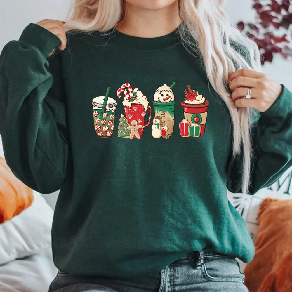 Christmas Coffee Sweatshirt Cute Fall Hoodie Christmas Sweatshirt Women Clothes Christmas Snowman Latte Coffee Lover Pullovers