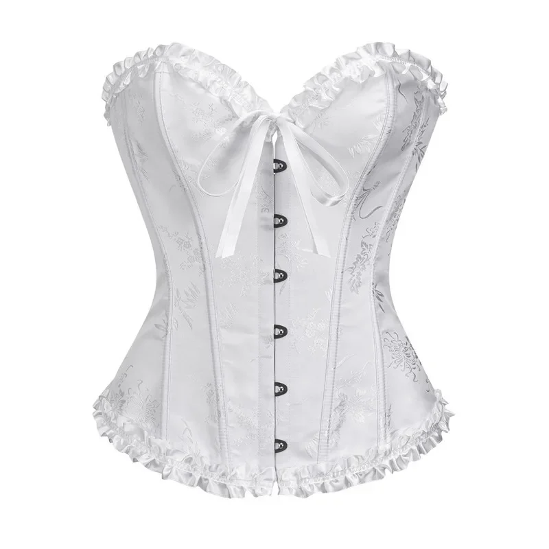 Pink Corset Top Bustier Sexy Women\'s Plus Size Overbust Corselet Blouse Lace up Floral Gothic Brocade Vintage Fashion Medieval