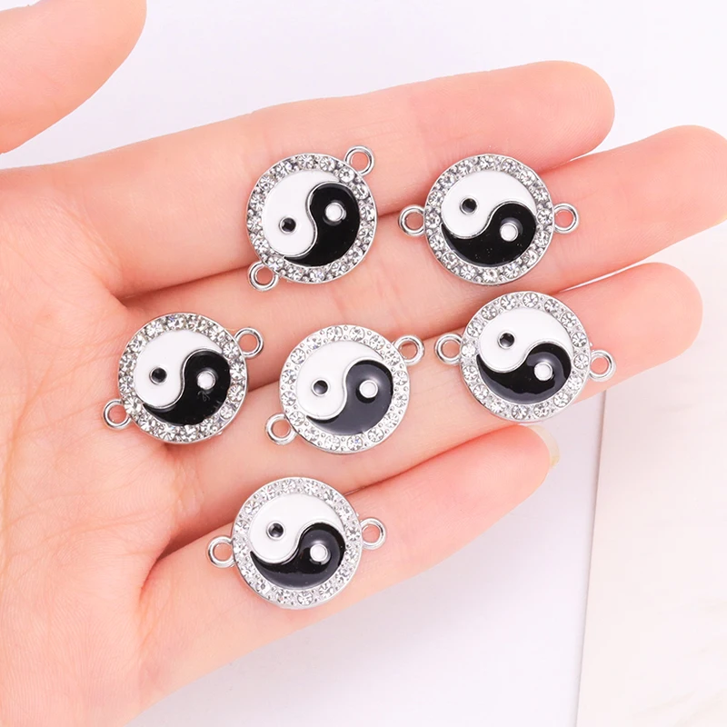 10Pcs Gold Sliver Color Alloy Zircon Yin Yang Tai Chi Charm Necklace Connector For Jewelry Making Bracelet DIY Pendant Accessory