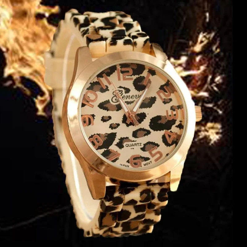 Fashion Leopard Print Watch Women Silicone Sports Watches Silicone Band Quartz Wristwatches Ladies GENEVA Female Clock Reloj