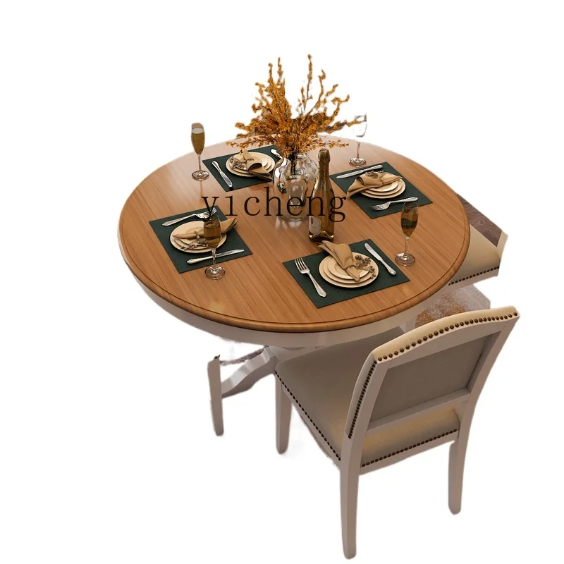 TQH all solid wood round table Mediterranean dining table Restaurant Rural pastoral furniture Simple dining table