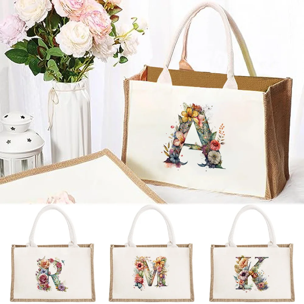

New Portable Women's Shopping Bags Large Capacity Floral Letter Pattern Tote Bag Beach Outdoor Grocery Casual Storage Handbag