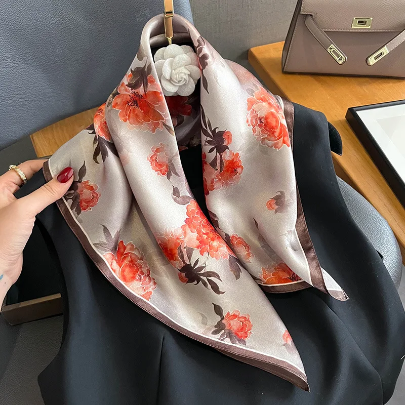 

Women 100% Pure Silk Scarf Elegant Floral Printed Small Square Neck Kerchief Bandana Female Echarpe Luxury Hairbands 2024 Spring